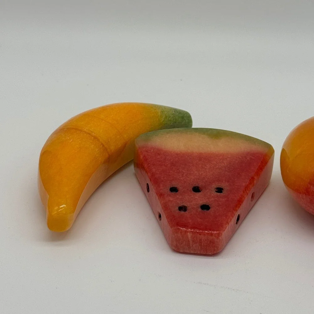 Vtg Italian Alabaster Stone Fruit Set Banana Watermelon Mango Pineapple Italy